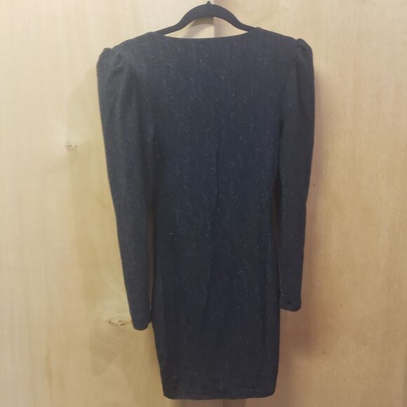 GUESS Cardi Metallic Puff Sleeve Dress Color-Black Size XS - Picture 8 of 9